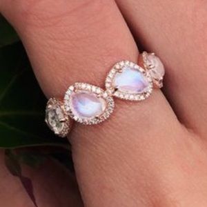 Luna Skye Rose Gold Diamond Mini Moonstone Ring